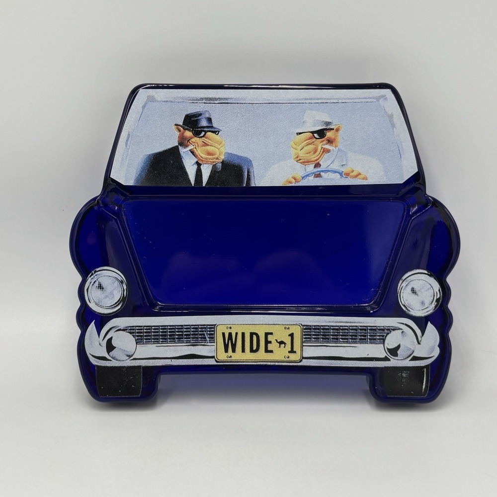 Vintage Joe Camel Double Sided Graphics Wide-1 Car Ashtray Cobalt Blue Glass.